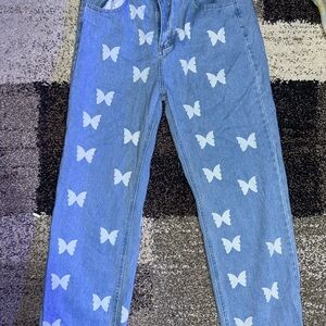 SHEIN Blue Jeans with White Butterfly Design